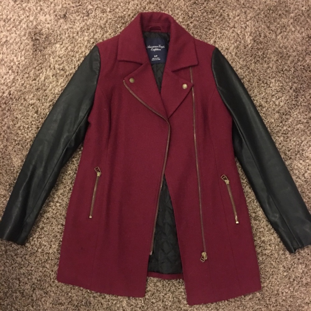 American Eagle Leather Sleeved Coat S